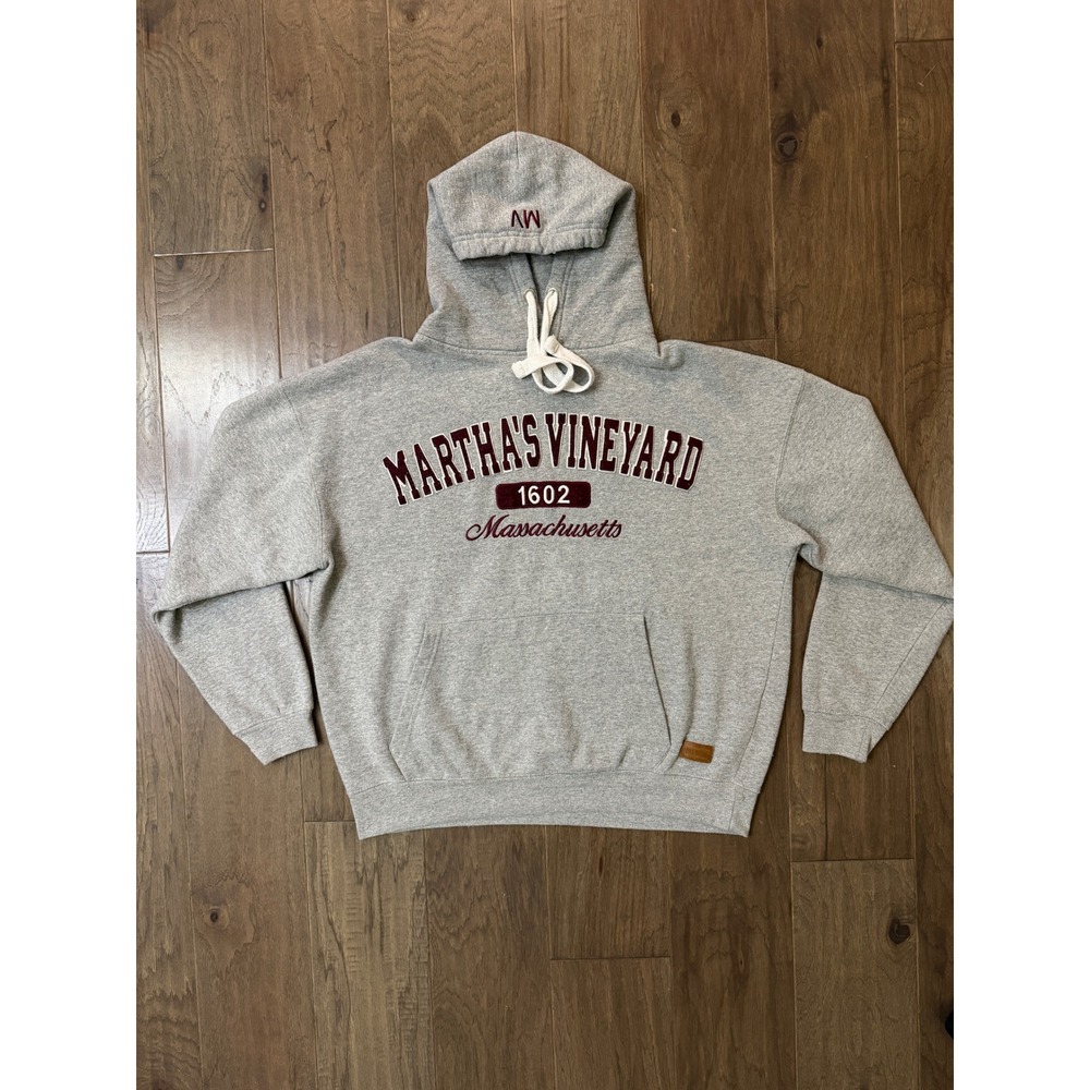 Bay State Gear Marthas Vineyard Hoodie Gray Maroon Chenille XL Mens Pullover